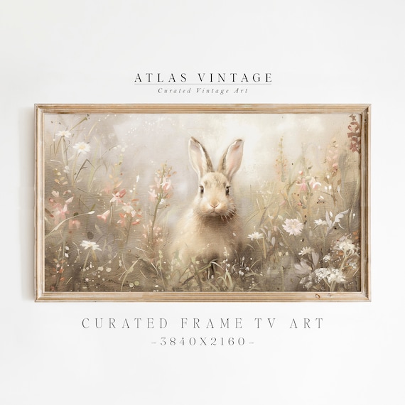 Spring Bunny Wildflower Meadow Frame TV Art Pastel Easter Rabbit Poster