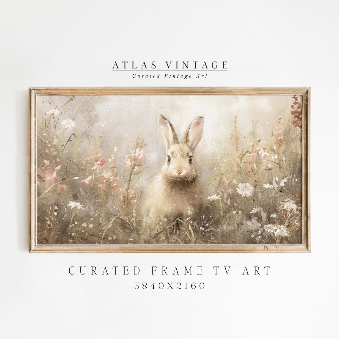 Spring Bunny Wildflower Meadow Frame TV Art Pastel Easter Rabbit Poster