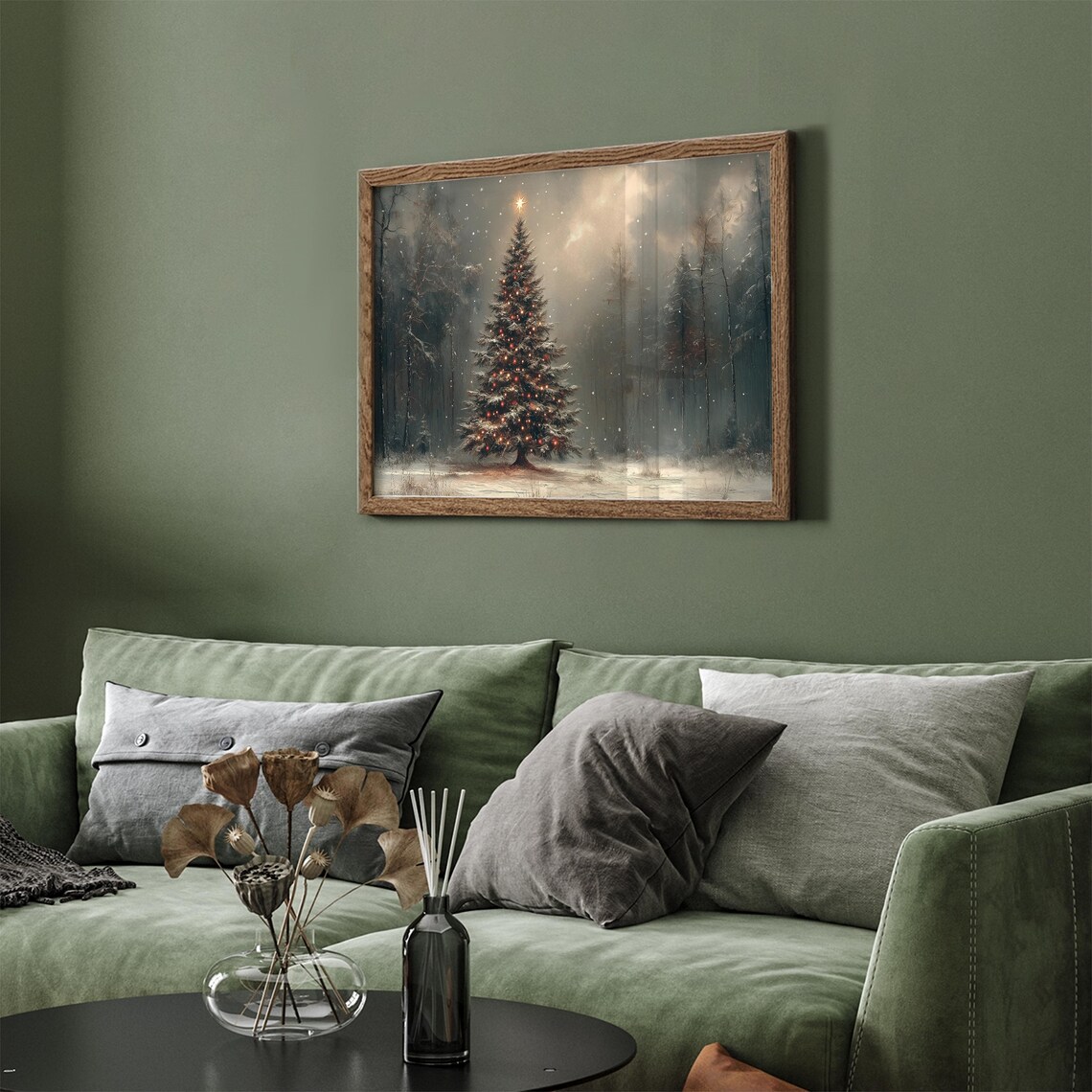 Lit Christmas Tree Glowing in a Snowy Winter Forest Holiday Poster - Image 3