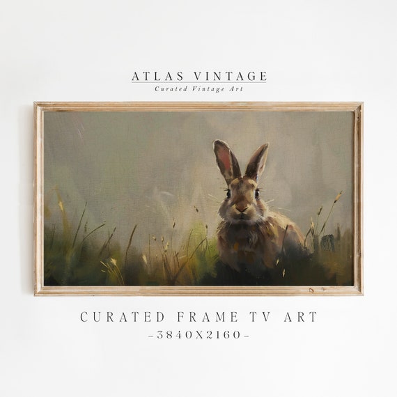 Vintage Easter Bunny Frame Tv Art Moody Rabbit Frame Tv Art Spring Landscape Farmhouse Dcor Cottagecore Lastsecond Dcor