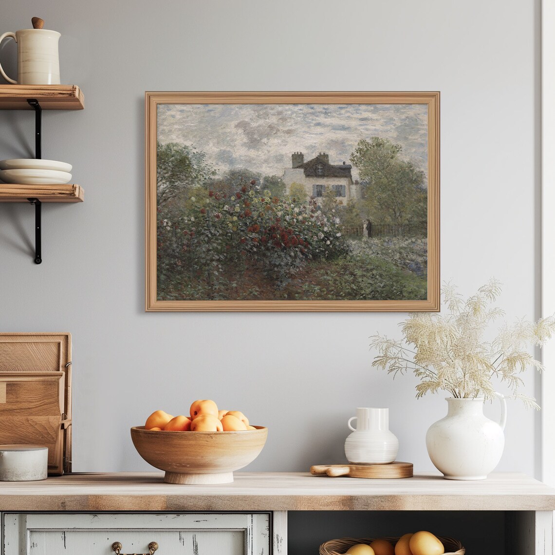 Vintage Flower Garden Cottage Oil Painting Dahlia Bloom House Poster - Image 7