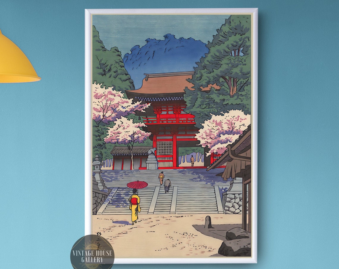 Spring at Kurama Temple Cherry Blossoms Asano Takeji Art Poster