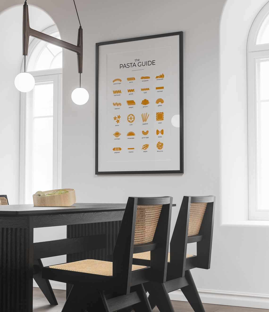 The Pasta Guide Minimalist Orange Pasta Shapes Chart Wall Poster - Image 6