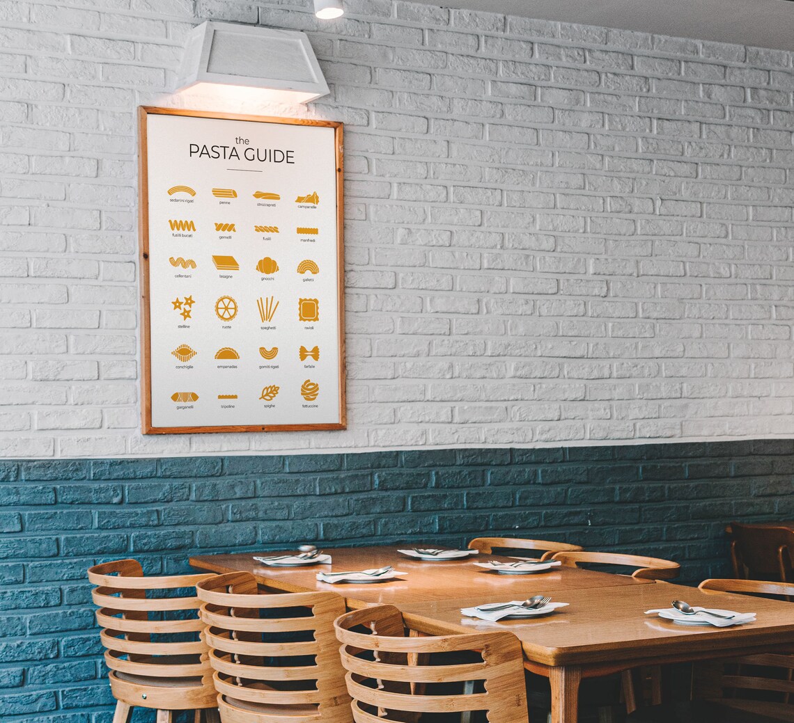 The Pasta Guide Minimalist Orange Pasta Shapes Chart Wall Poster - Image 7