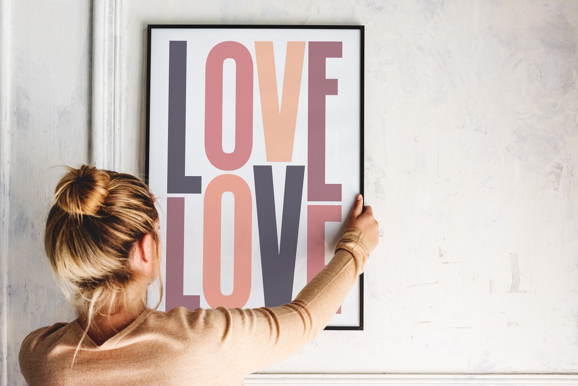 Love Typography Art Soft Pastel Stacked Letters Wall Decor Poster - Image 6