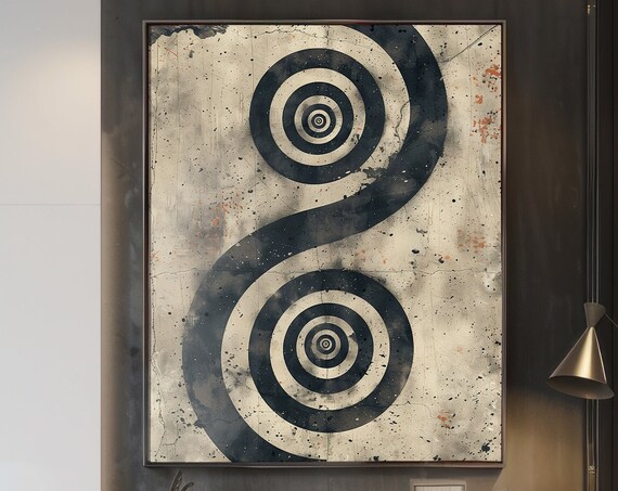 Monochrome Spiral Print Wall Art Retro Geometric Wall Decor Abstract Vintage Style Art Print Trendy Wall Art