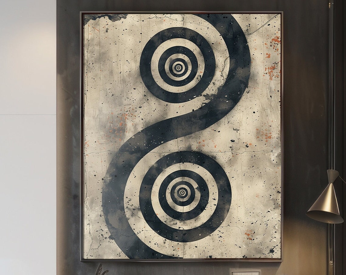 Retro Geometric Abstract Art Concentric Circles Monochrome Poster