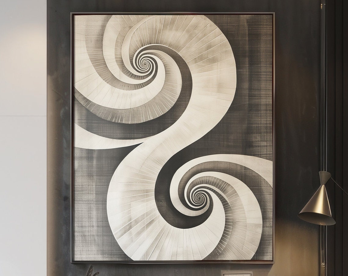 Monochrome Spiral Staircase Abstract Art Geometric Wall Poster