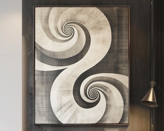 Monochrome Spiral Staircase Abstract Art Geometric Wall Poster