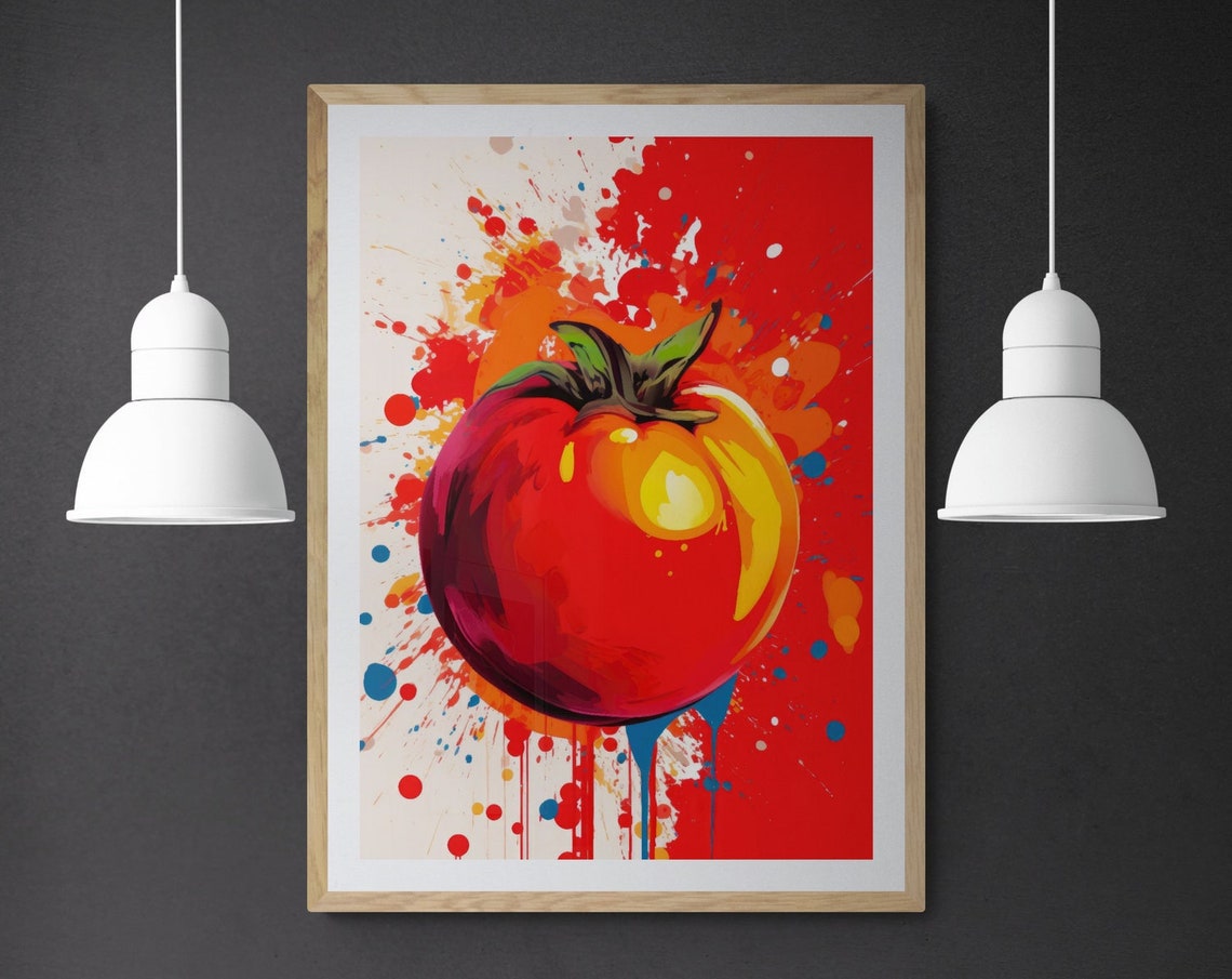 Red Tomato Pop Art Splash Paint White Red Kitchen Wall Poster - Image 4