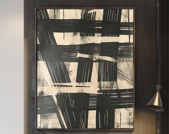 Abstract Monochrome Art Print Instant Wall Art Mid Century Modern Black Beige Geometric Wall Art Japandi Home Decor