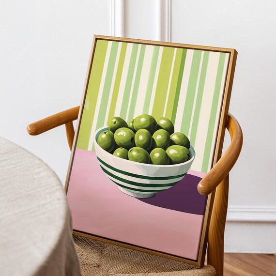 Green Olives Kitchen Poster Retro Minimalist Fruit Print Bold Food Wall Art For Dining Room Or Pantry