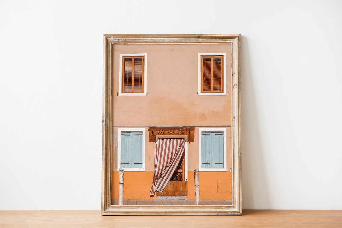 Burano Italy Colorful House Facade With Striped Curtain Wall Art - Image 2