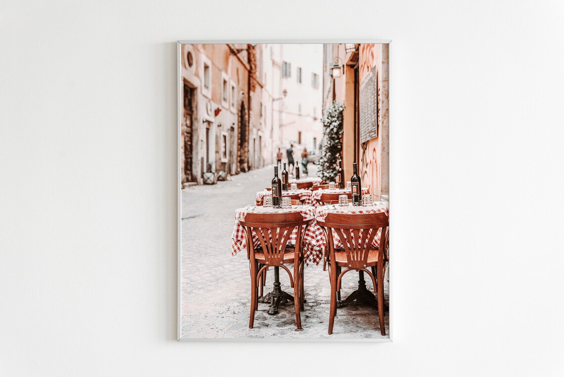 Rome Trattoria Outdoor Tables with Checkered Cloths Photography Poster - Image 2