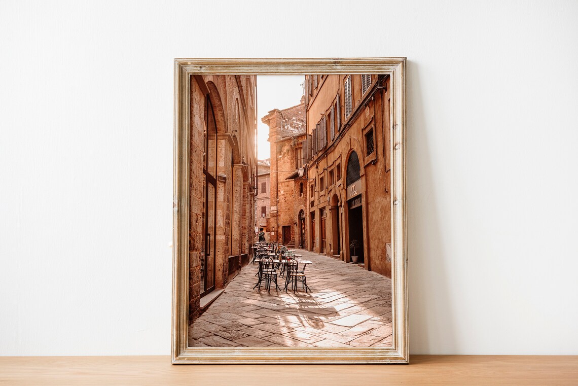 Italian Old Town Street Cafe Tables Golden Hour Travel Wall Print - Image 3