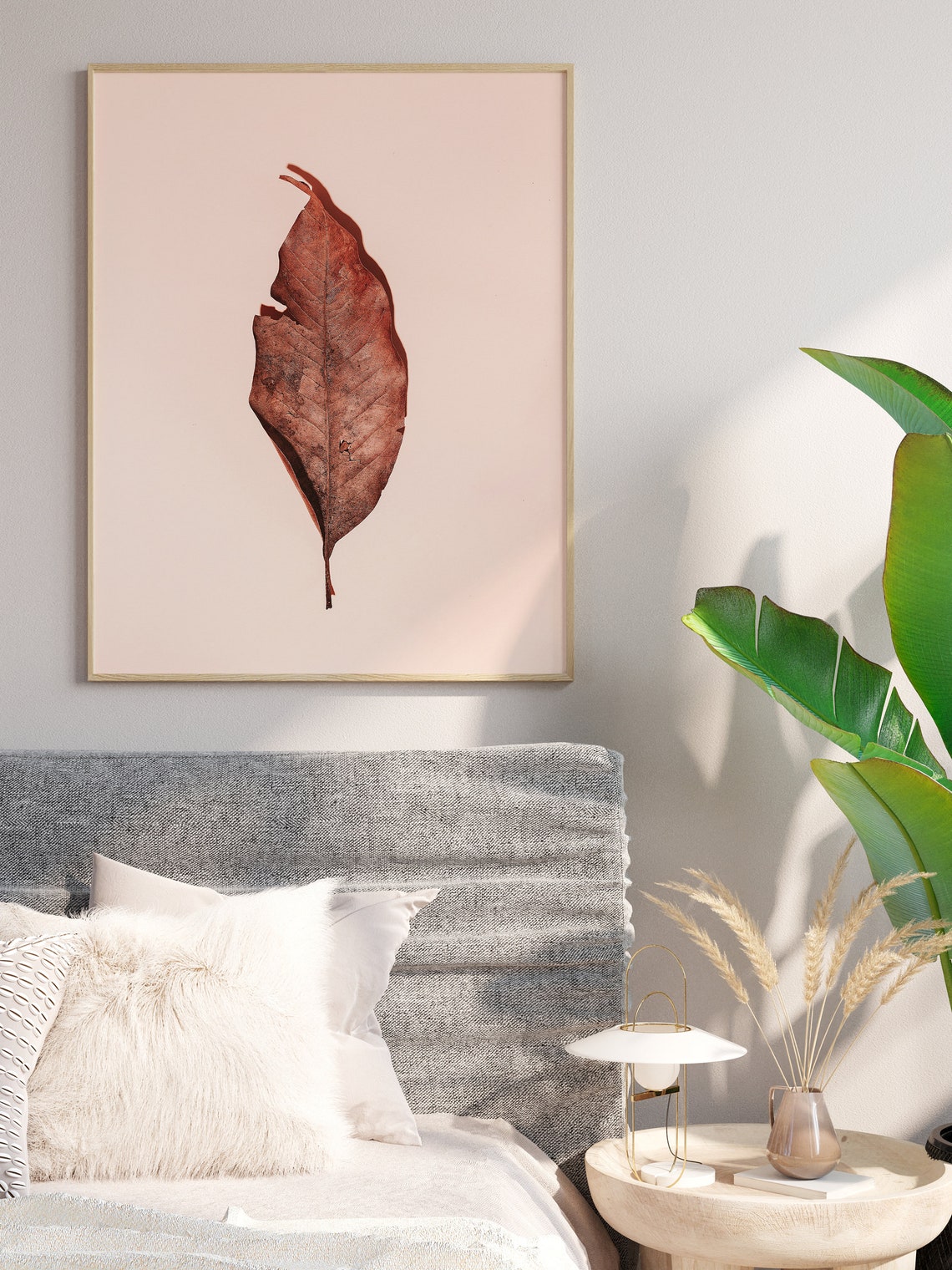 Single Dried Brown Leaf On Blush Pink Minimal Botanical Wall Print - Image 2