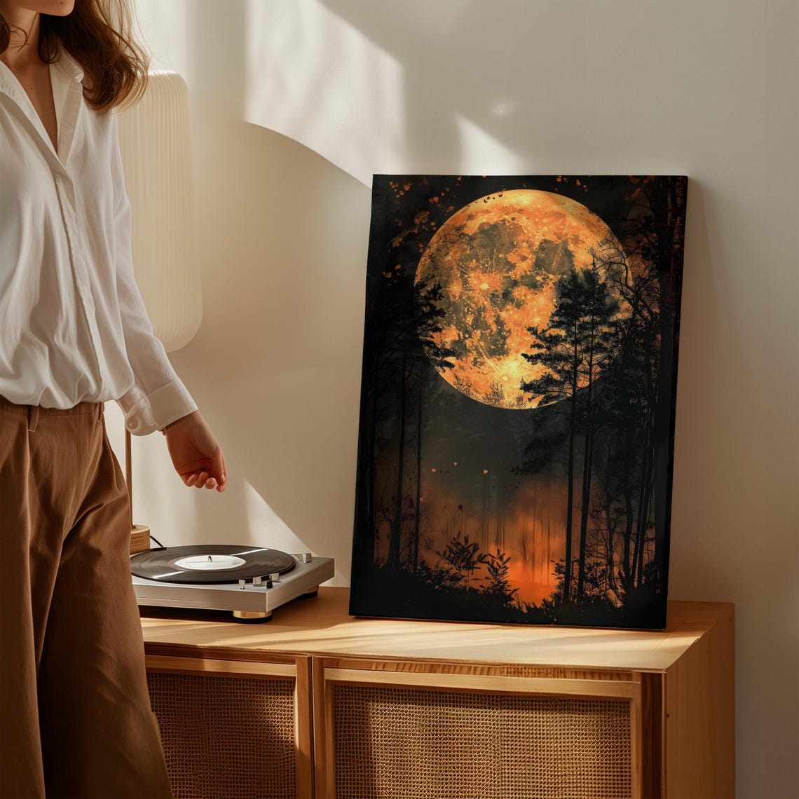 Blood Moon Rising Over Dark Forest Silhouette Dramatic Wall Art - Image 4