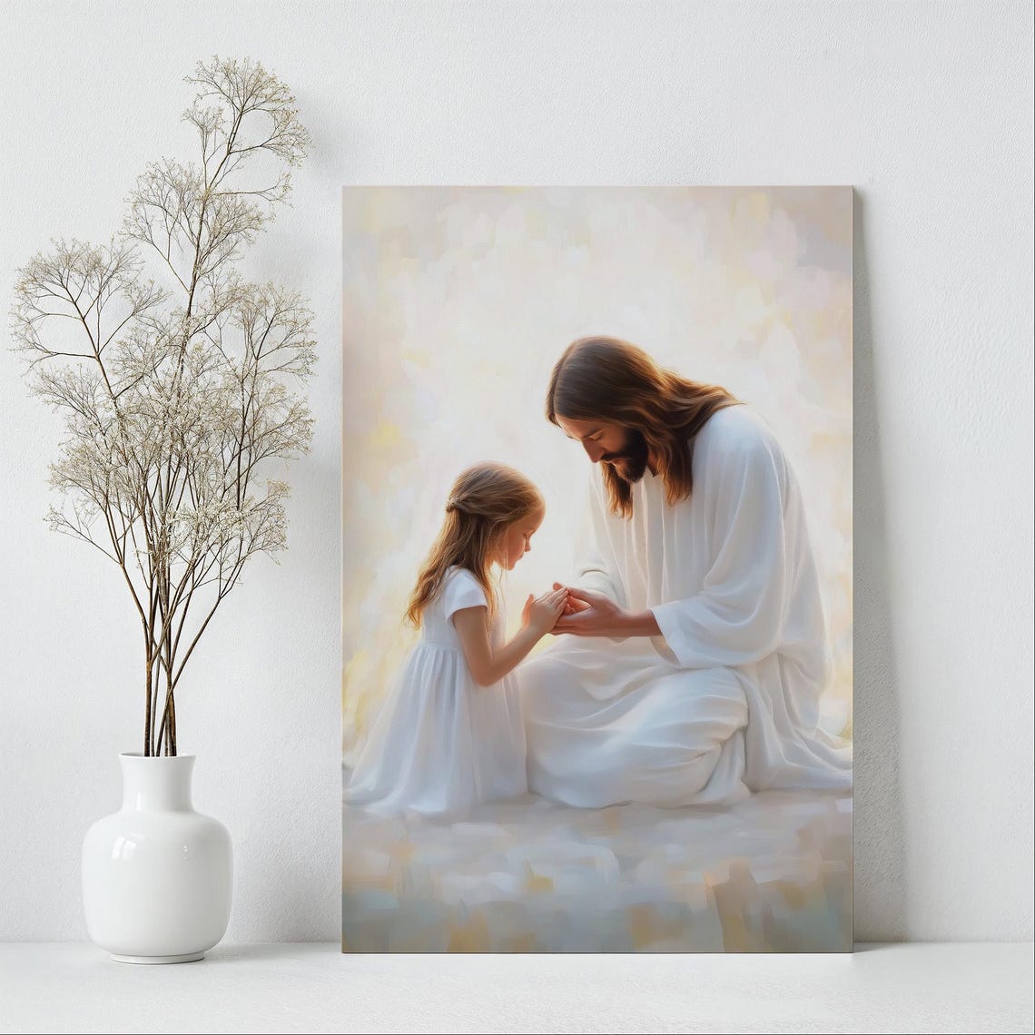 Jesus Christ Praying With Young Girl In Soft White Light Poster - Image 5