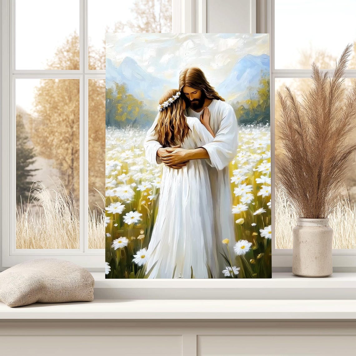 Woman Healed Wall Art Jesus Hugging Woman Print Hem Of Robe Artwork Modern Christian Art Jesus Art Bible Story Art Print - Image 4