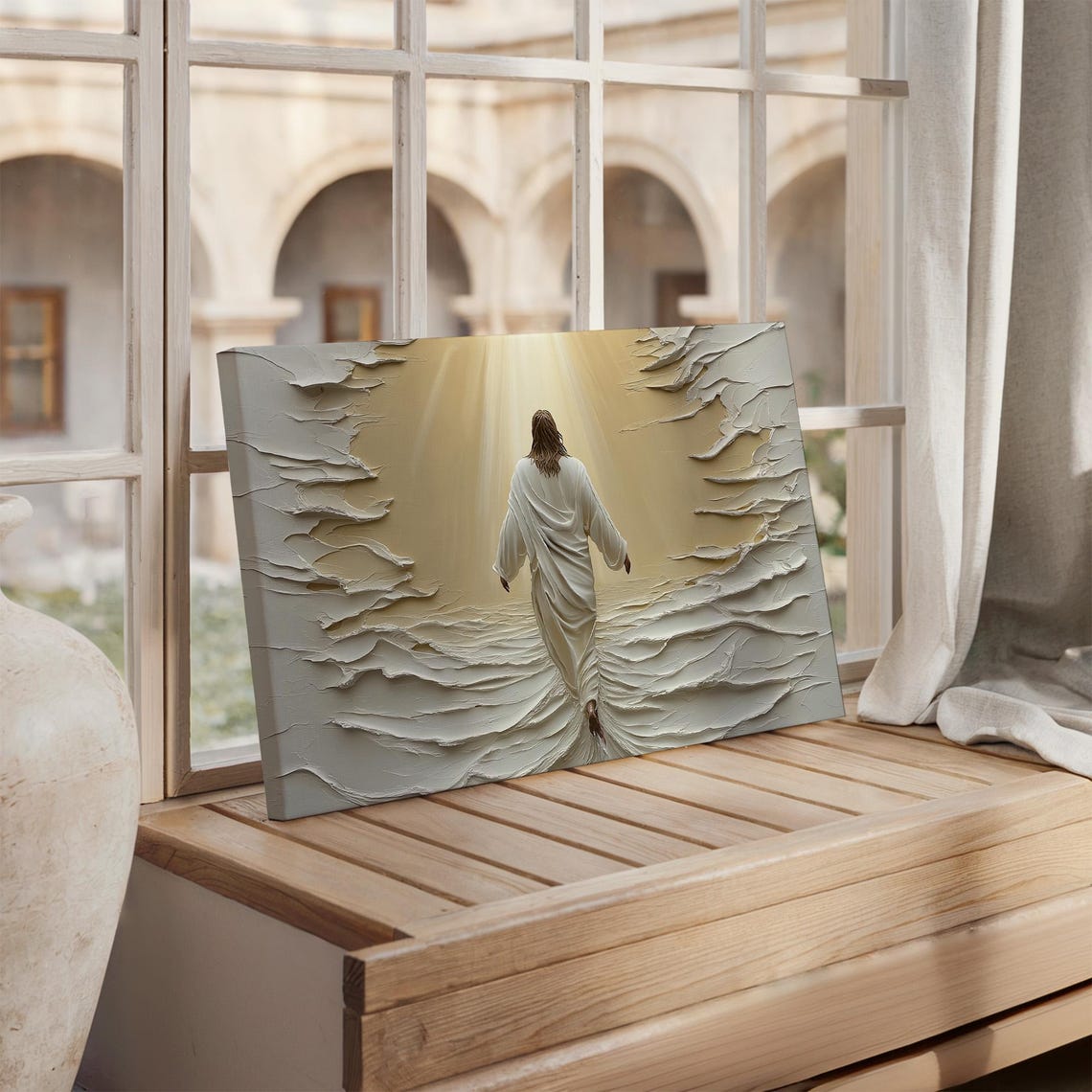 Jesus Walking On Water In Thick 3D Impasto Relief Artwork Poster - Image 4