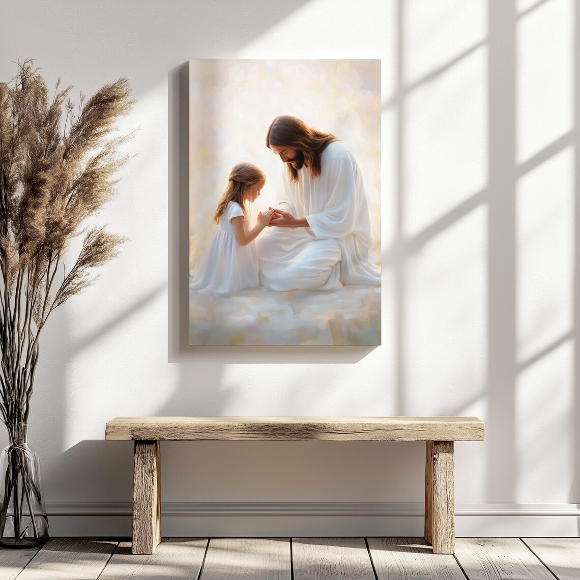 Jesus Christ Praying With Young Girl In Soft White Light Poster - Image 4