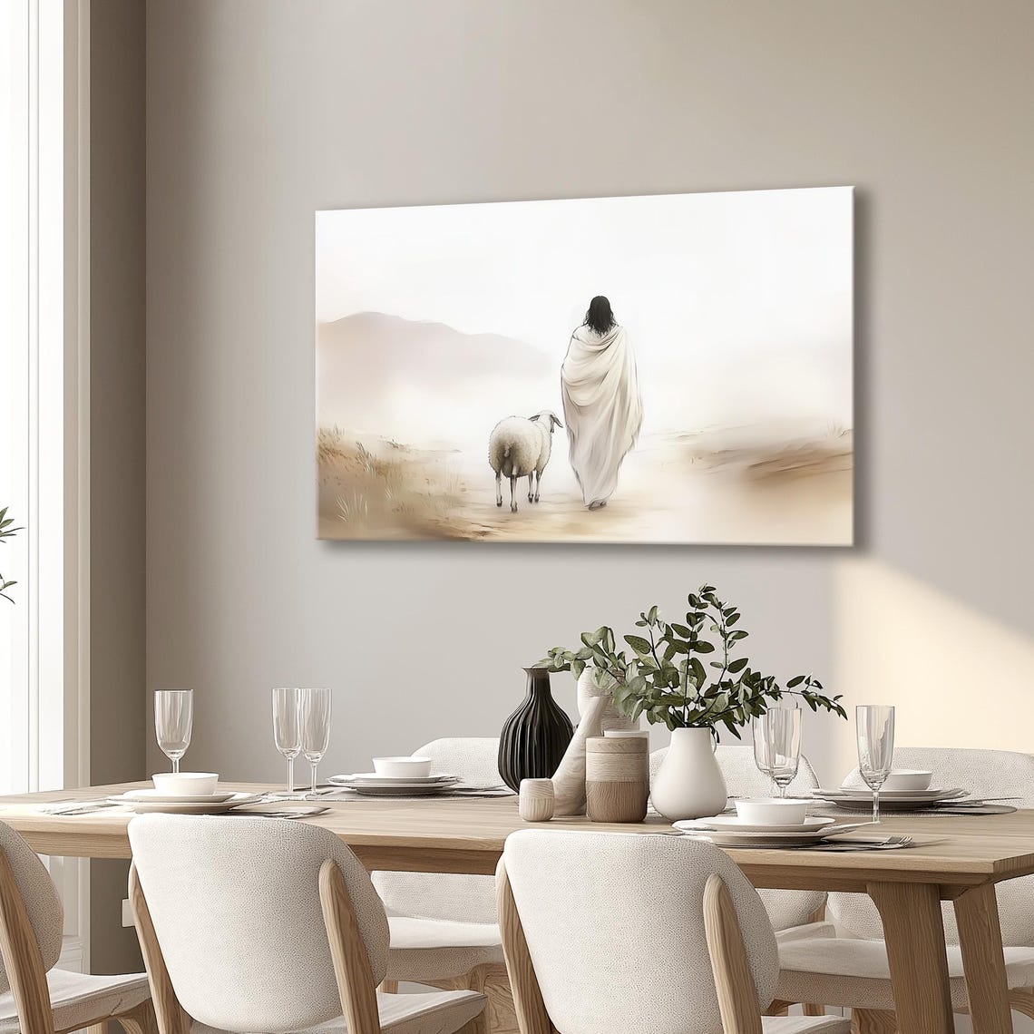 Shepherd And Sheep Walking Into Misty Mountain Valley Poster - Image 2