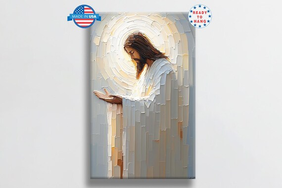 Abstract Praying Jesus Christ With Glowing Halo Impasto Poster