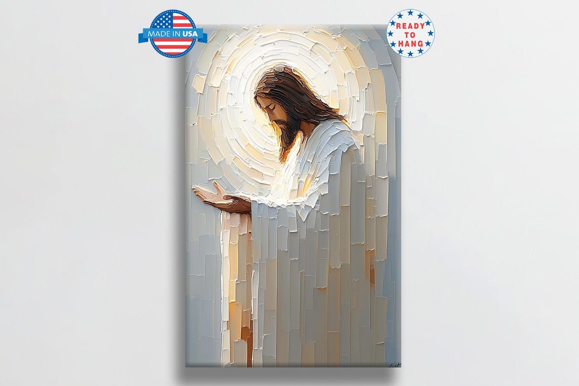 Abstract Praying Jesus Christ With Glowing Halo Impasto Poster