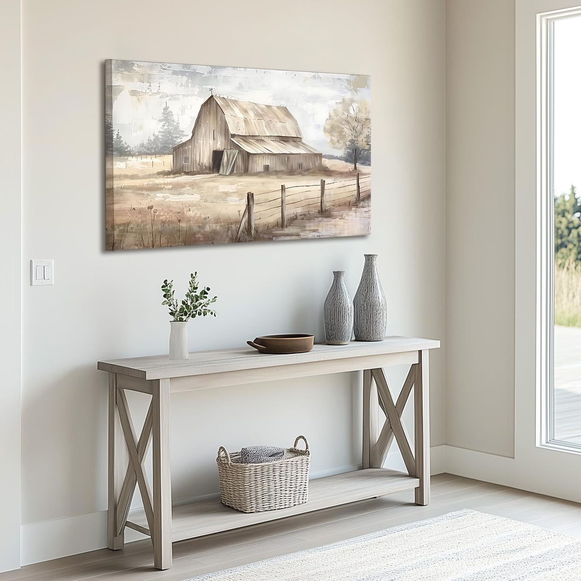 Weathered Gray Barn On Barren Field Rustic Landscape Poster Art - Image 2