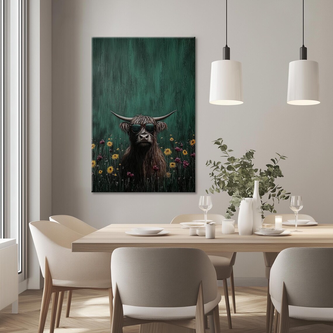 Funny Highland Cow With Sunglasses in Wildflowers Humor Art Poster - Image 3