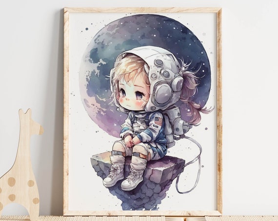 Nursery Watercolor Painting Art Print Nursery Baby Astronaut Painting Wall Art Decor Modern Nursery Decor Baby Shower Gift Newborn Gift