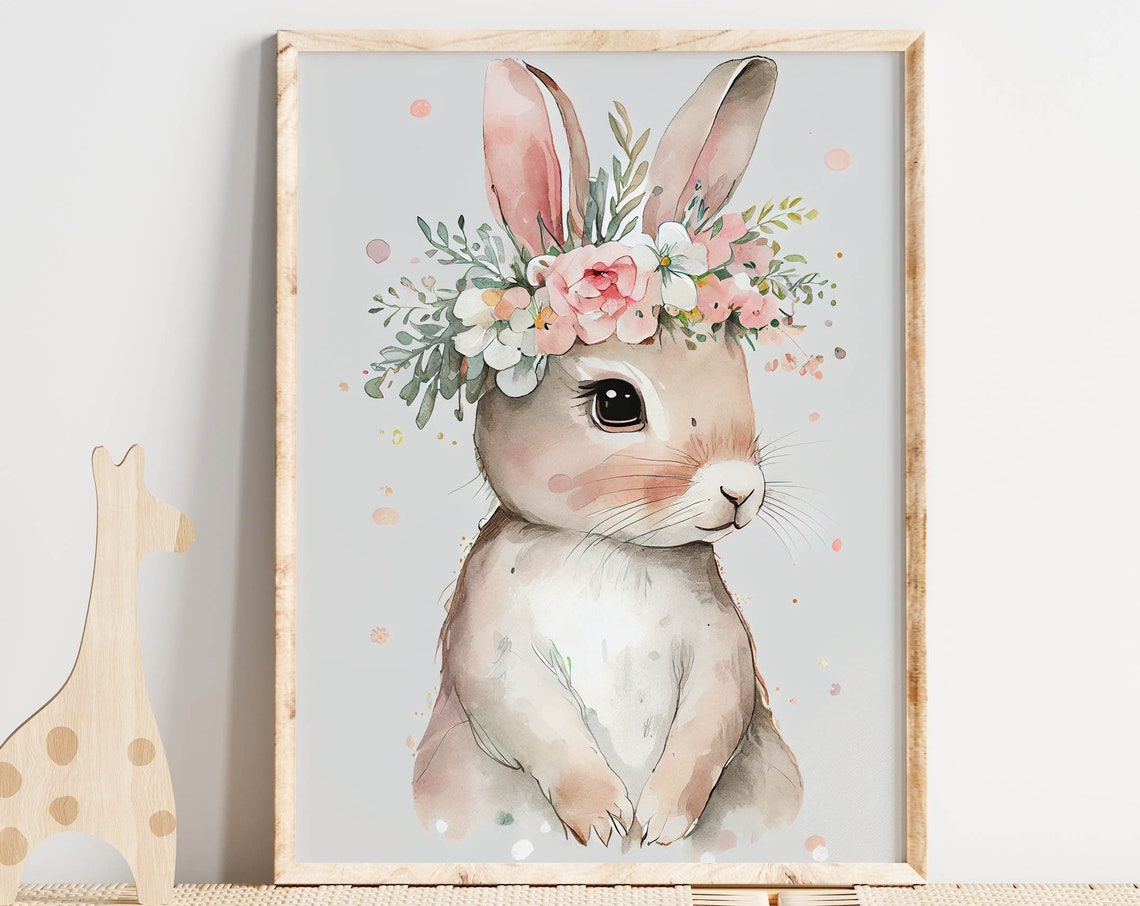 Nursery Wall Art Baby Bunny Print Woodland Nursery Modern Nursery Decor Baby Shower Gift Girl Room Art Baby Girl Gift Newborn Gift