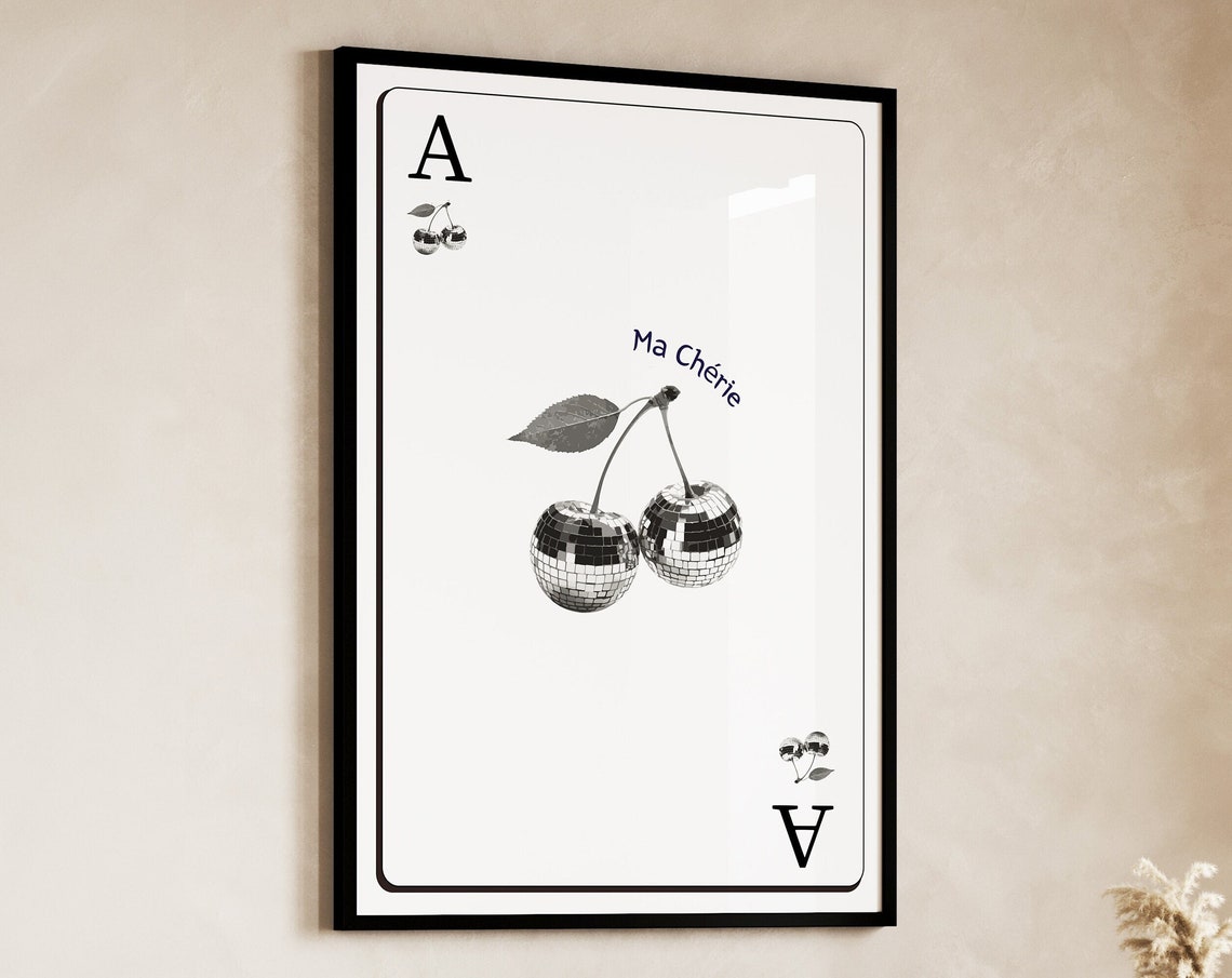 Disco Ball Cherries Ace Card Ma Cherie Retro Playing Card Poster - Image 3