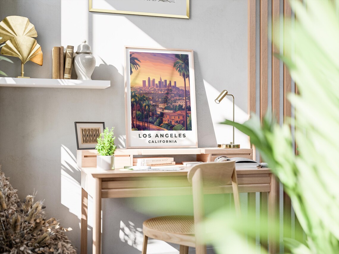 Los Angeles California Skyline Sunset Palm Trees Travel Poster - Image 2