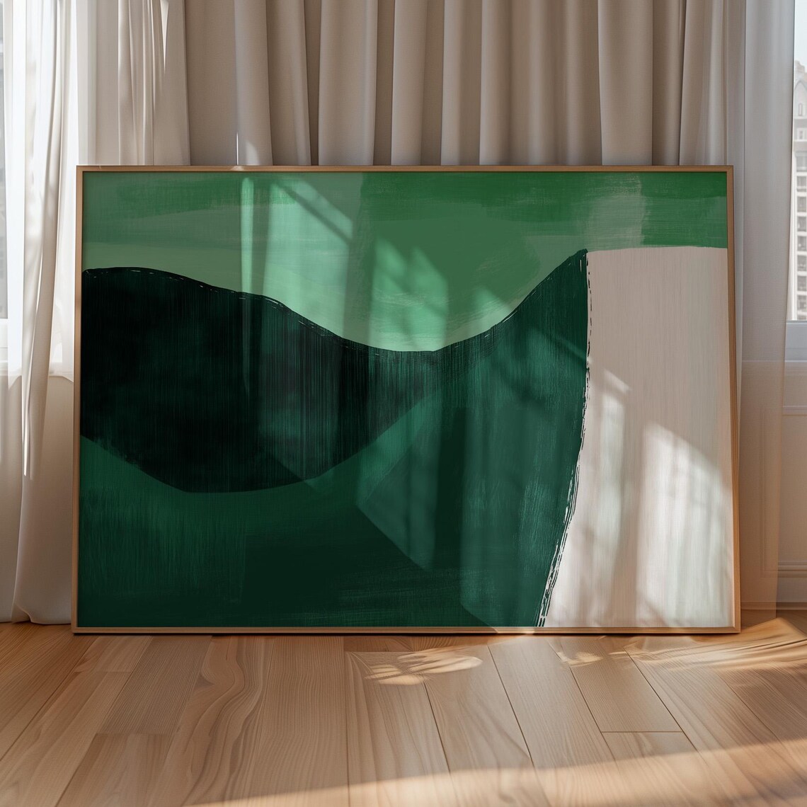 Minimalist Green Abstract Landscape, Rolling Hills - Image 4