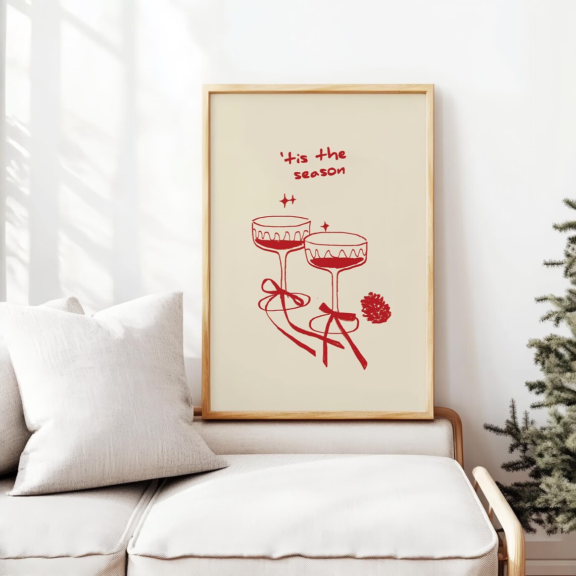 Tis The Season Christmas Cocktail Coupe Bow Holiday Wall Art - Image 2