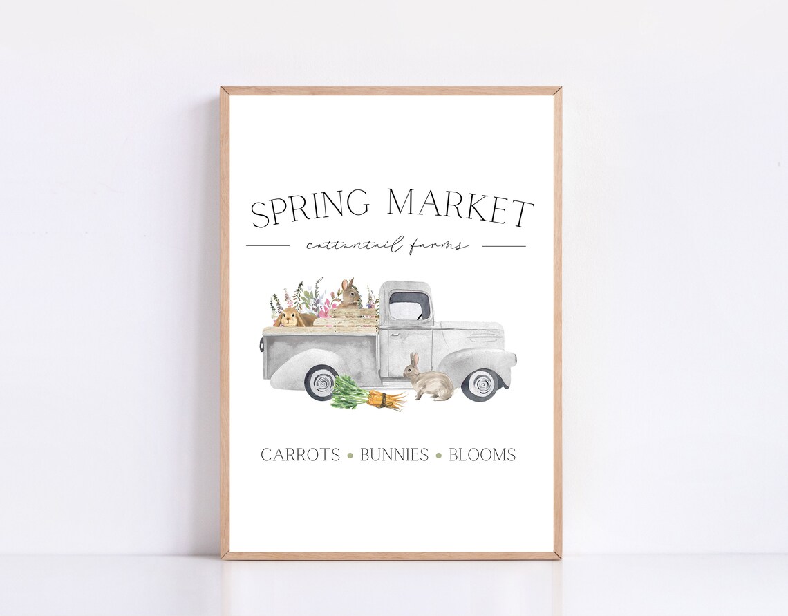 Spring Market Cottontail Farms Vintage Truck Easter Bunny Art Print - Image 4