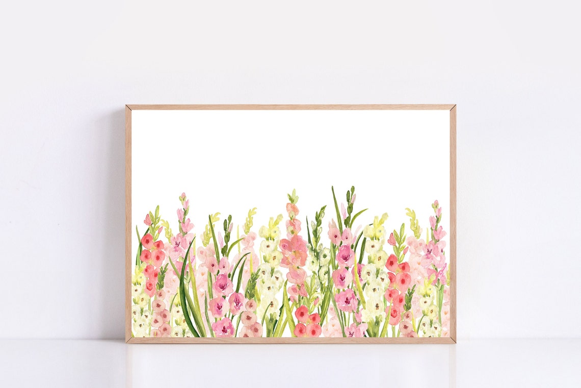 Pink Watercolor Gladiolus Flowers Spring Floral Botanical Art Print - Image 4
