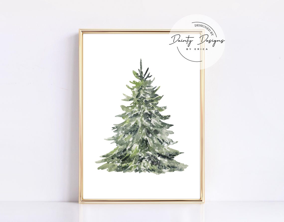 Snowy Watercolor Christmas Tree Minimalist Holiday Beautiful Poster - Image 2