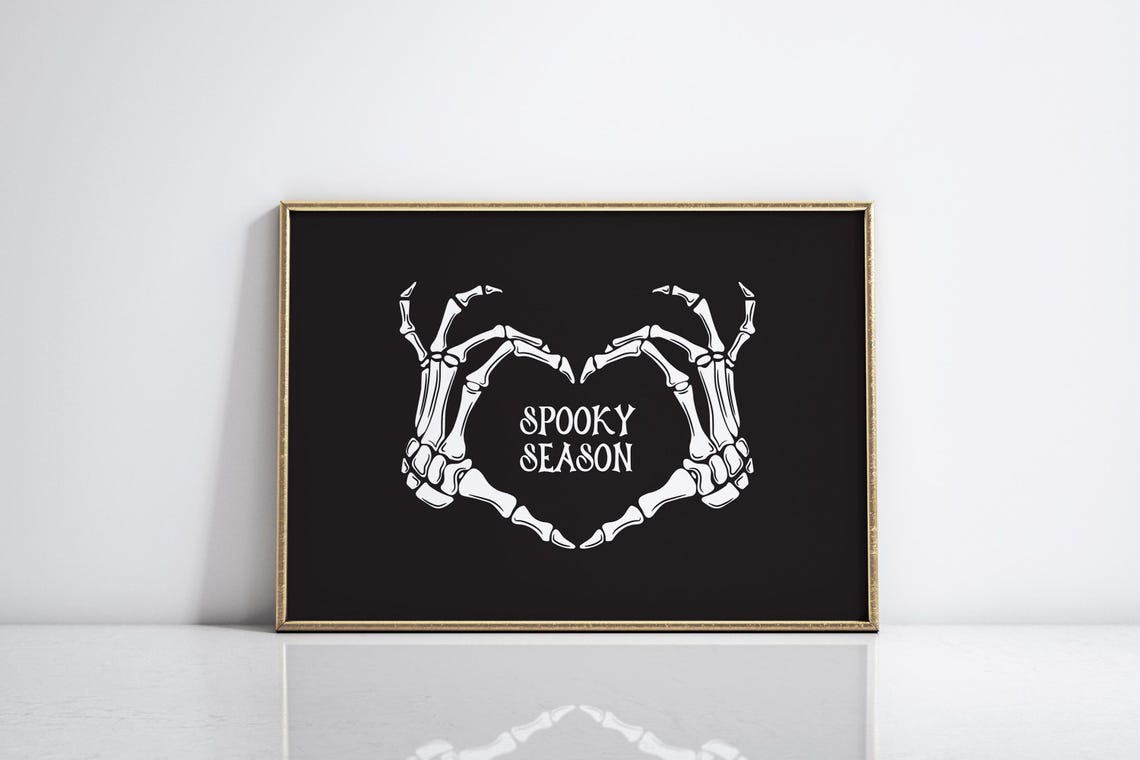 Skeleton Heart Hands Spooky Season Halloween Gothic Art Poster - Image 3