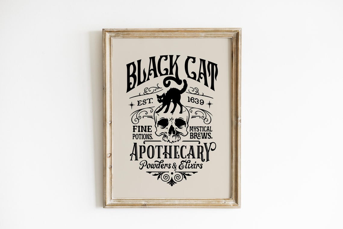 Black Cat Apothecary Vintage Halloween Potion Shop Sign Poster