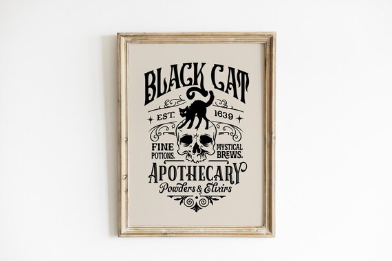 Black Cat Apothecary Vintage Halloween Potion Shop Sign Poster