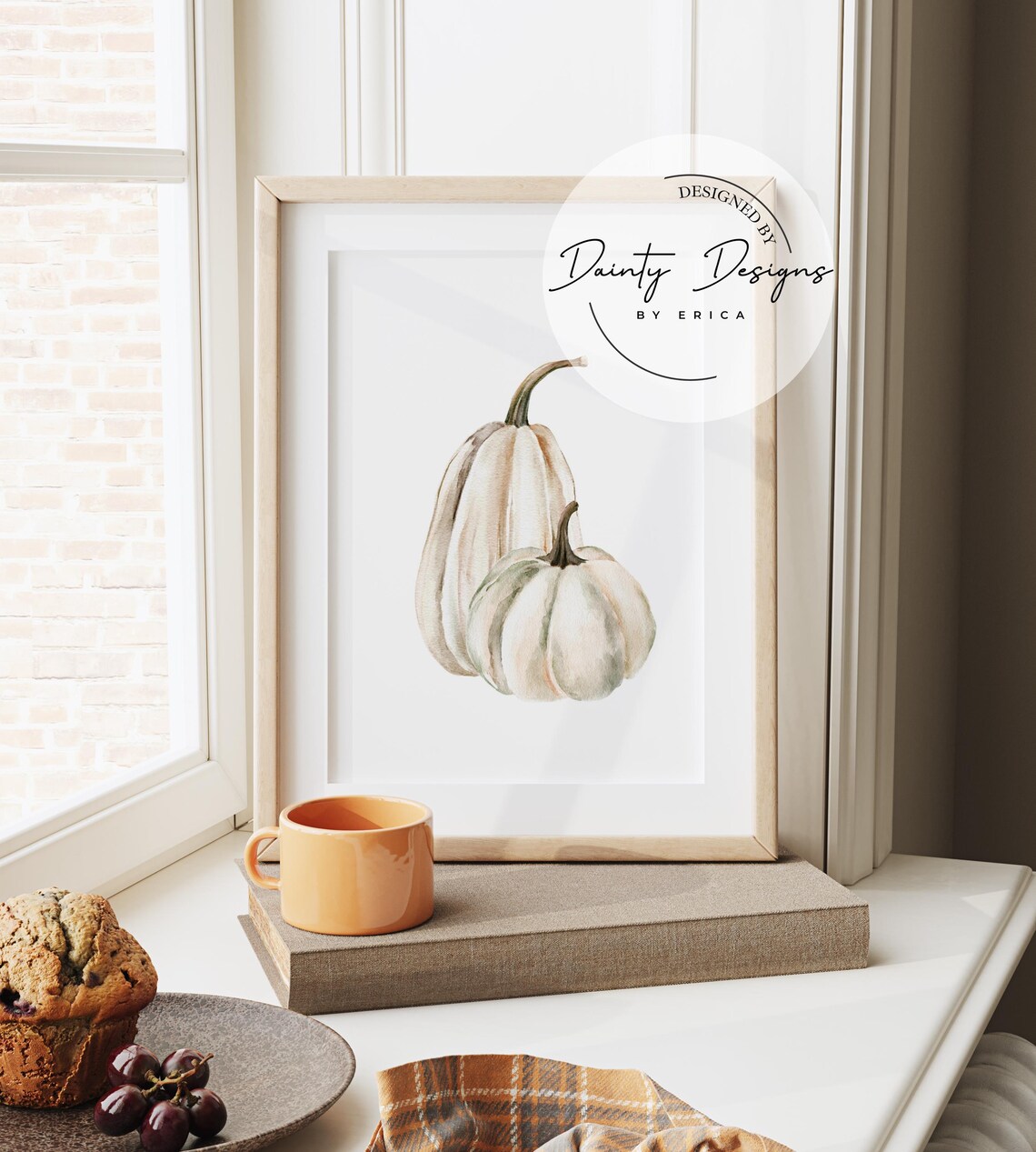 Soft White Pumpkins Watercolor Fall Autumn Home Decor Art Print - Image 3