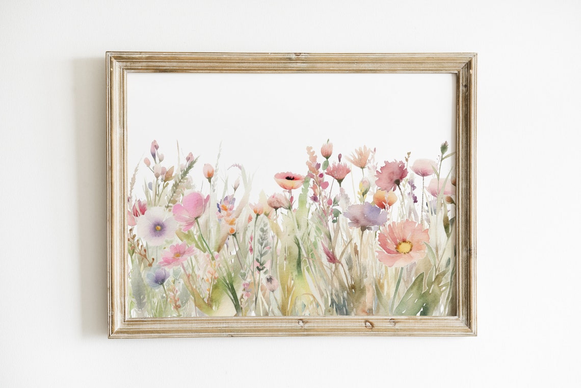 Watercolor Wildflower Meadow Pink Poppies Spring Botanical Wall Print - Image 2