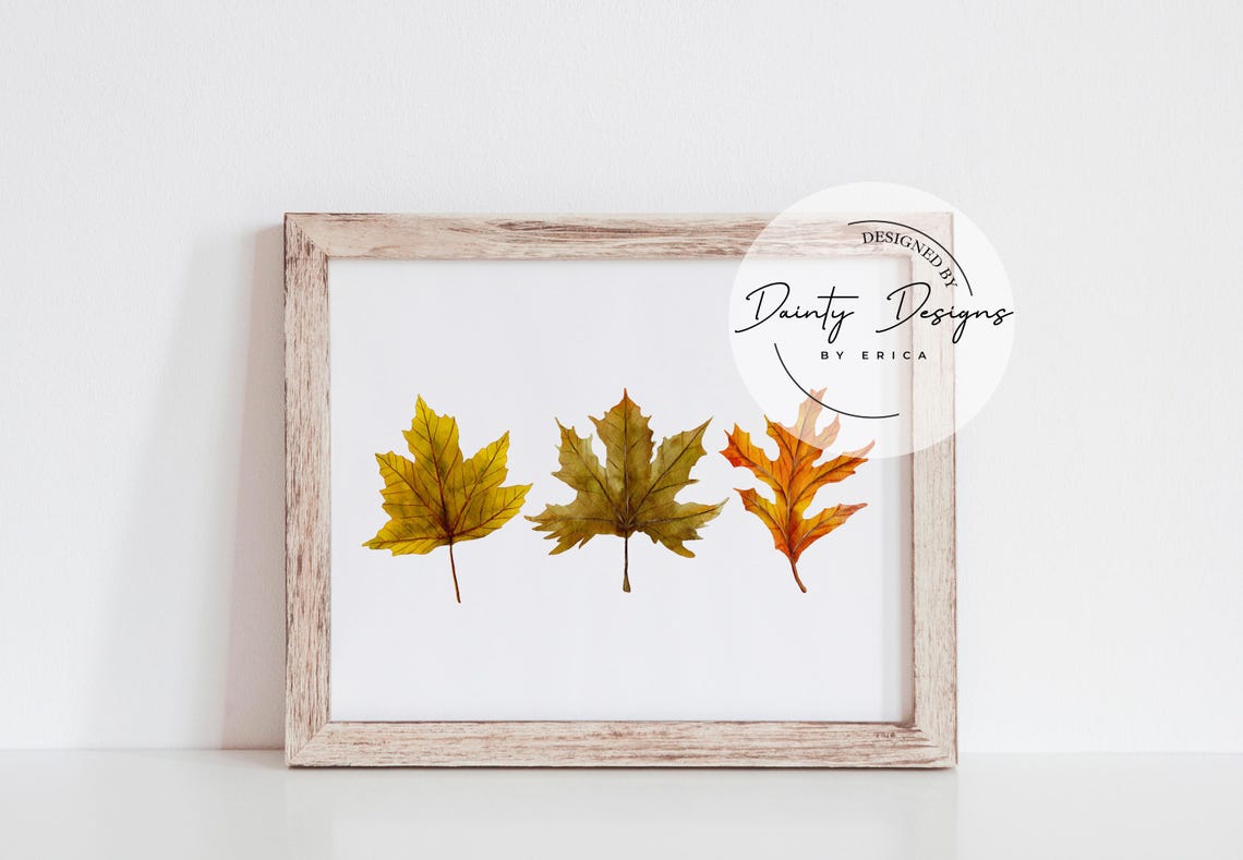 Watercolor Fall Leaves Trio Autumn Botanical Nature Art Poster - Image 2