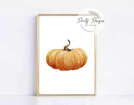 Golden Squat Watercolor Pumpkin Autumn Fall Harvest Art Poster