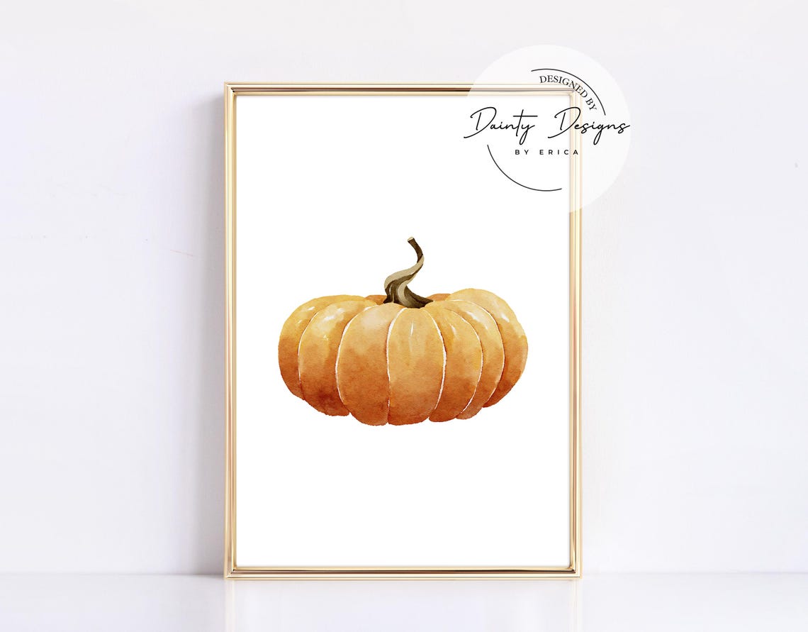 Golden Squat Watercolor Pumpkin Autumn Fall Harvest Art Poster