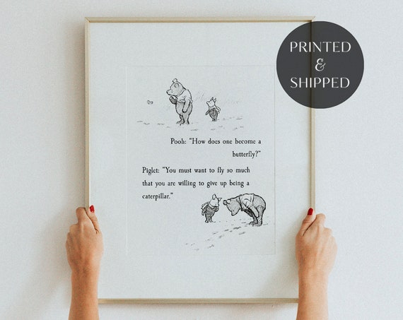How Does One Become A Butterfly Winnie The Pooh Quote Nursery Picture Gift Nursery Decor Pooh Bear Classic Vintage Black And White