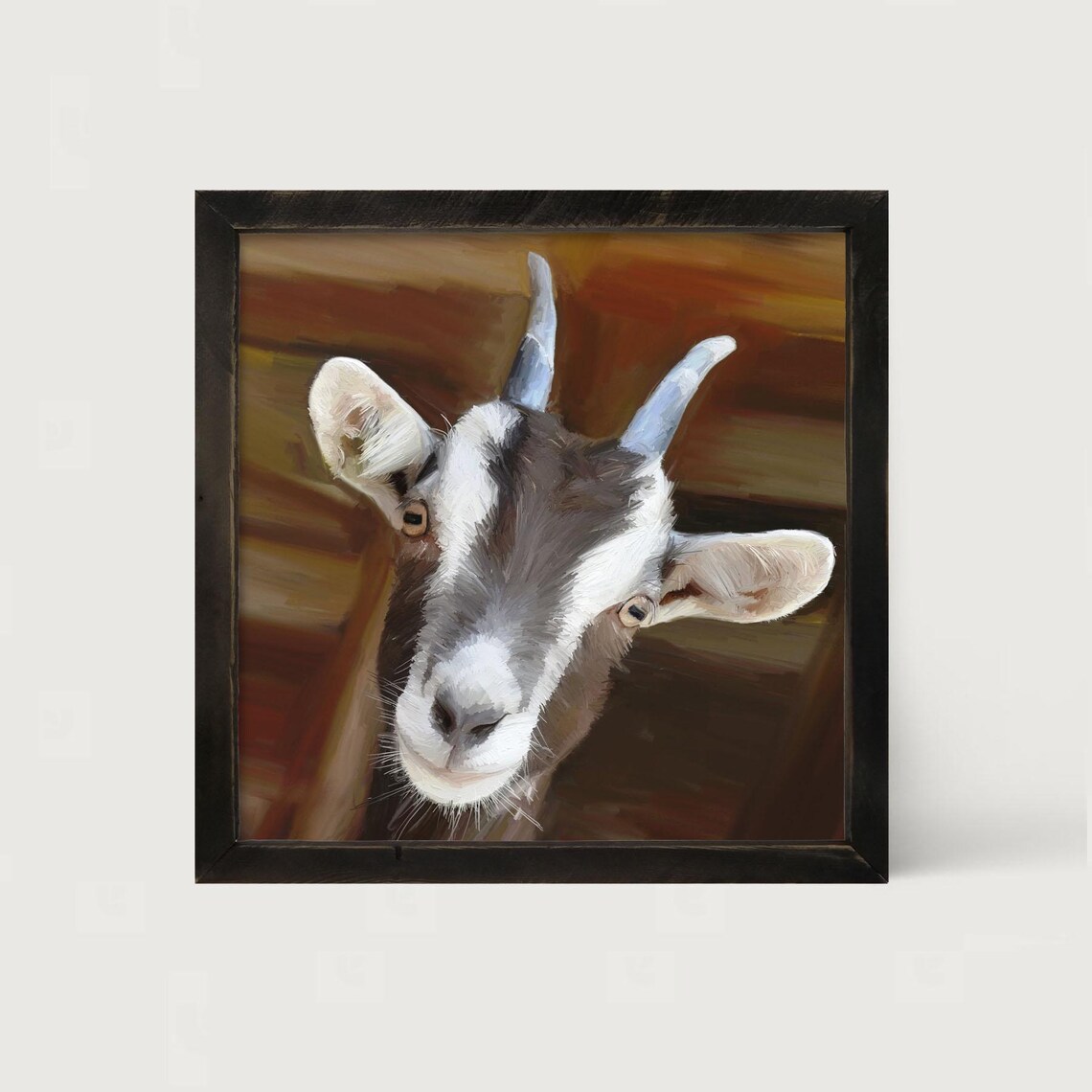 Horned Goat Art Print, Farm Animal Wall Decor