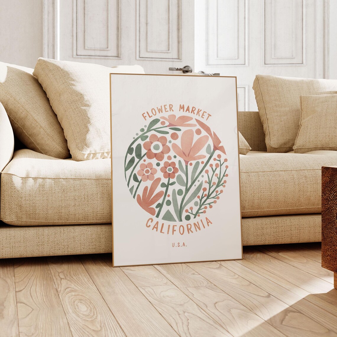 Flower Market California Watercolor Floral Circle Pastel Art Poster - Image 2